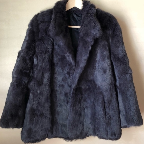 Luxurious rabbit fur coat, dark blue grey - Picture 1 of 11